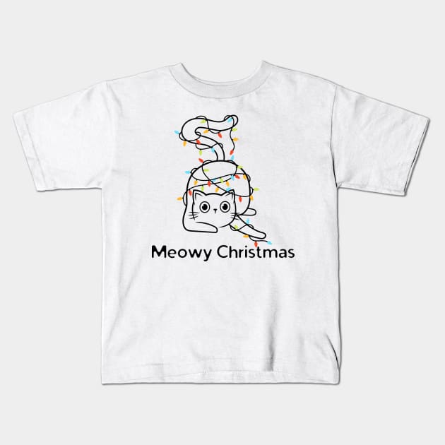 Meowy Christmas Kids T-Shirt by HobbyAndArt